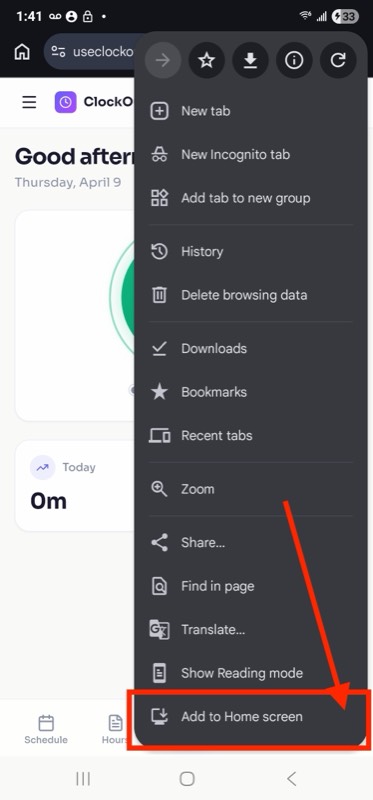 Tap three-dot menu then Add to Home screen
