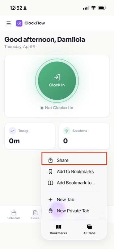 Tap Share in Safari menu