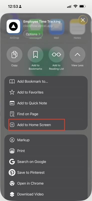 Tap Add to Home Screen