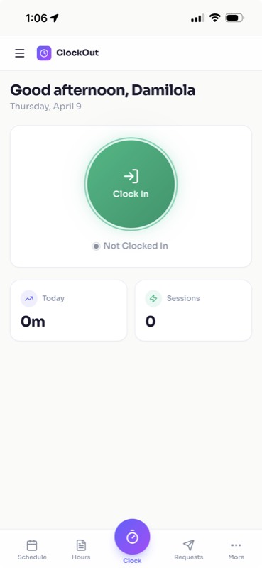 ClockOut running as full-screen app