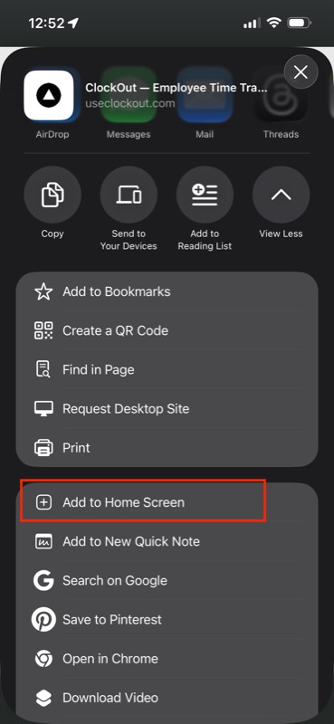 Tap Add to Home Screen in Chrome